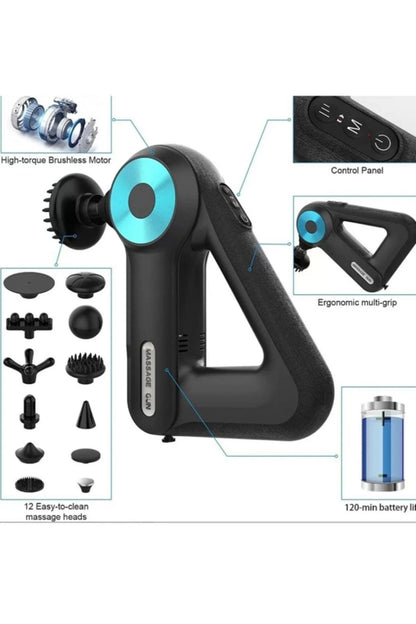 12 Masaj Başlıklı Tabanca Ergonomik Tasarım Kolay Kullanım Kablosuz Masaj Tabancası Kas Geliştirici