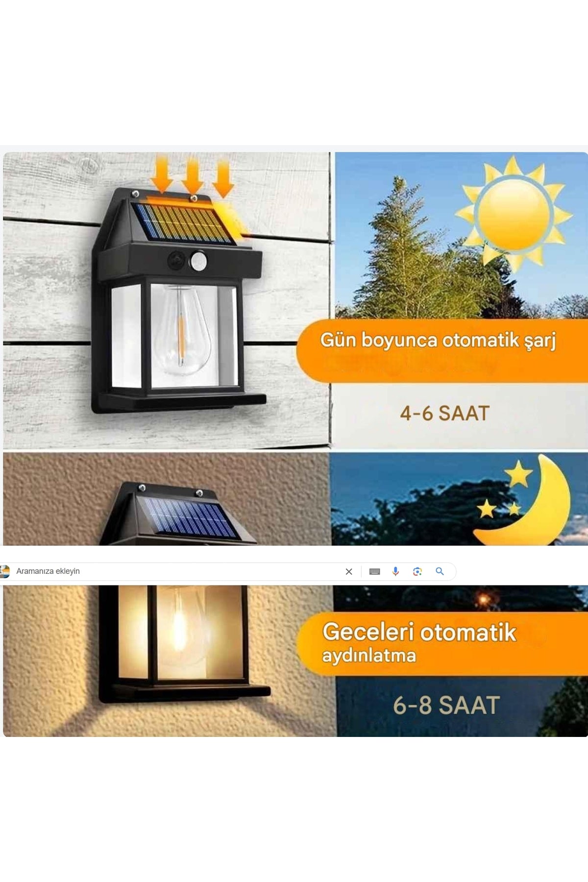 Sensörlü Kendiliğinden Yenilenebilir Güneş Enerjili Bahçe Duvar Aydınlatması IP65Su Geçirmez Lamba