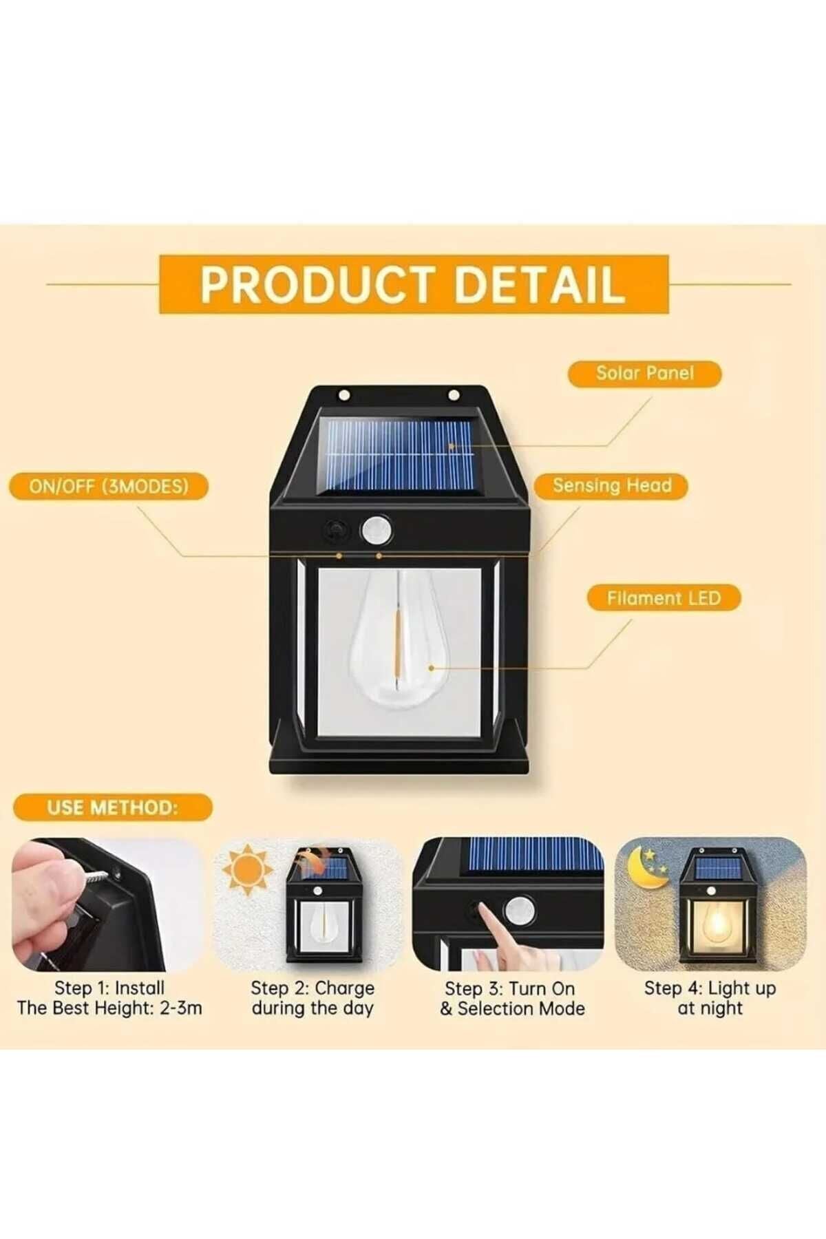 Güneş Enerjili Bahçe Led Ampul Hareket Sensörlü Bahçe Led Su Geçirmez 3 Mod'lu Solar Led Unichrome
