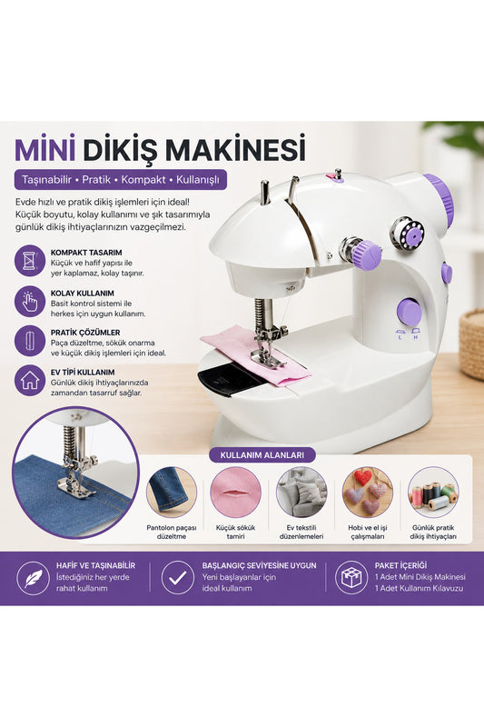 Mini Dikiş Makinesi Taşınabilir Pratik Elektrikli Dikiş Makinası Ev Tipi Kompakt Tasarım