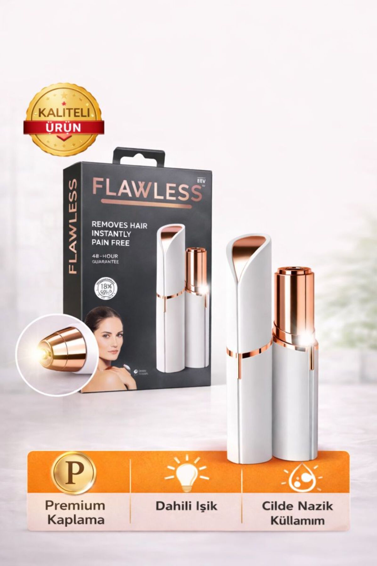 Flawless Yüz Tüy Alma Cihazı | Dahili Işıklı, Acısız, Cilde Nazik, Premium Kaplama