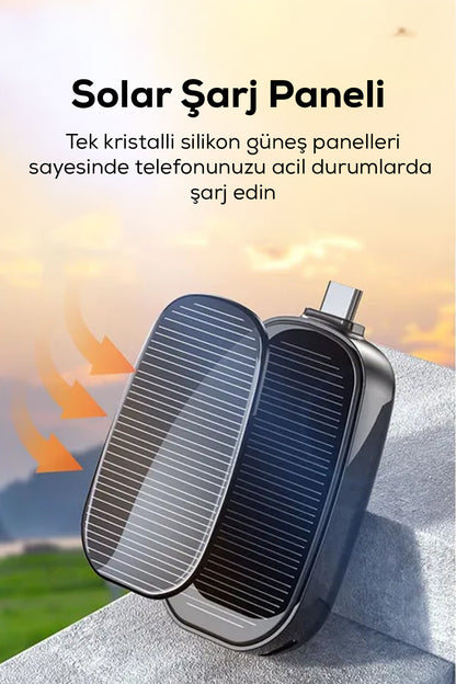 Solar Enerjili 1200mAh Taşınabilir Power Bank - Acil Durumlarda Kesintisiz Şarj
