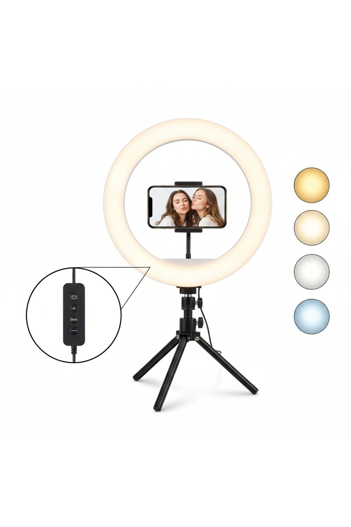 Tripodlu LED Ring Light Halka Aydınlatma | Telefon Tutuculu, 3 Renk Modu, 10 Seviye Parlaklık