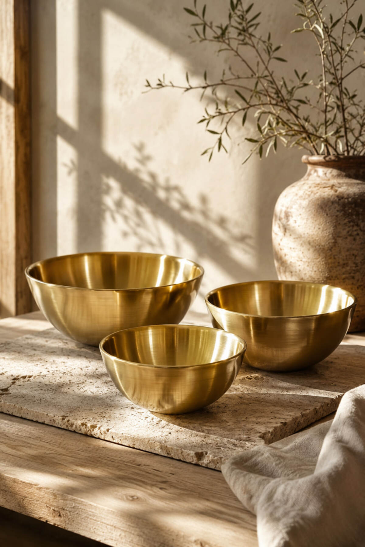 3’lü Gold Paslanmaz Çelik Salata Kase Seti Dekoratif Derin Sunum Kaseleri