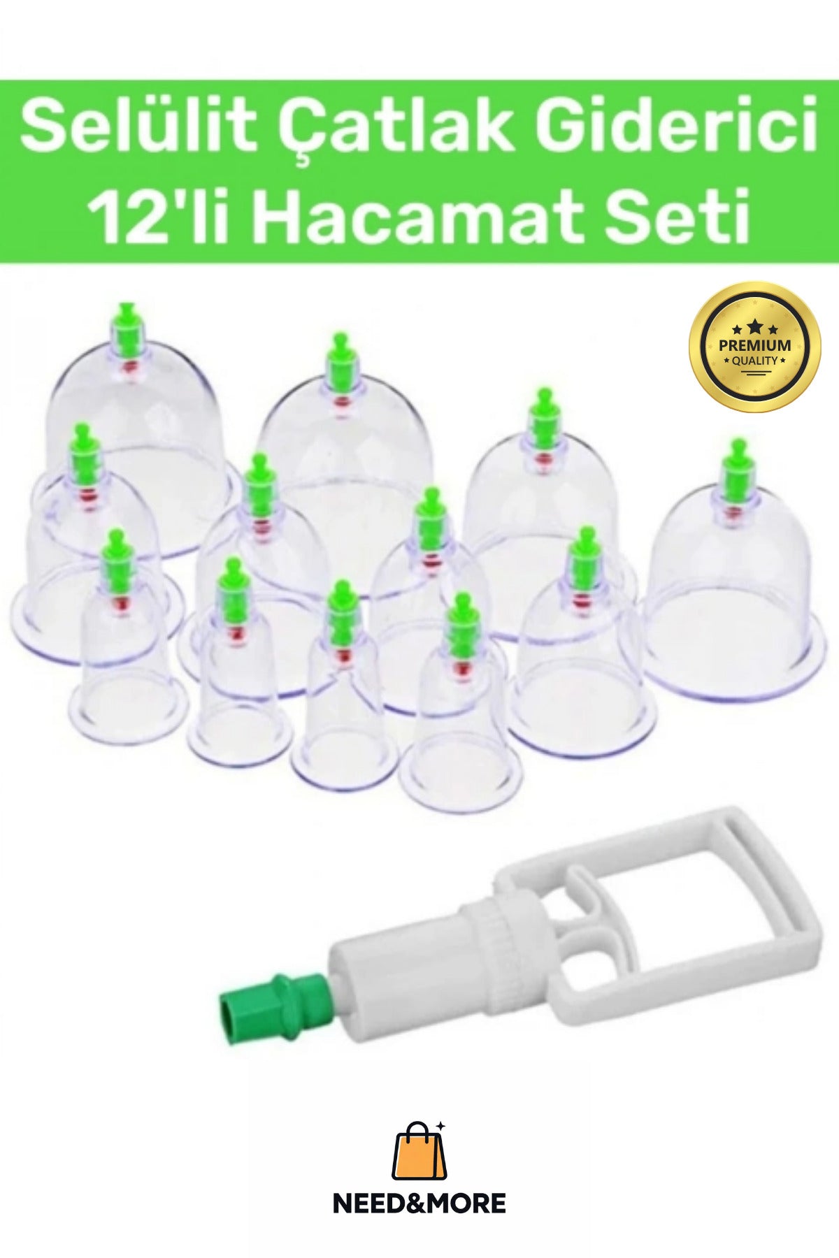 Deluxe Series Selülit Çatlak Giderici 12 Li Kupa Seti Vakumlu Masaj Aleti Hacamat Seti