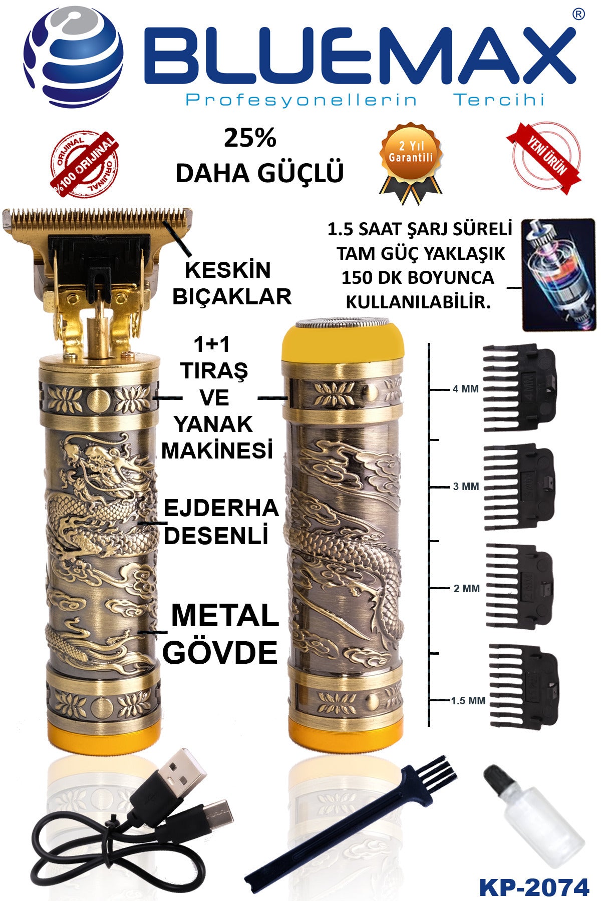KP-2074 Profosyonel Suya Dayanaklı Ense Ve Yanak Makinası 1+1 Set Halinde