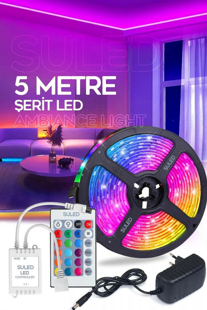 5 Metre RGB Şerit Led Aydınlatma Seti - Tak Çalıştır Ambiance Light - Uzaktan Kumandalı ve Adaptörlü
