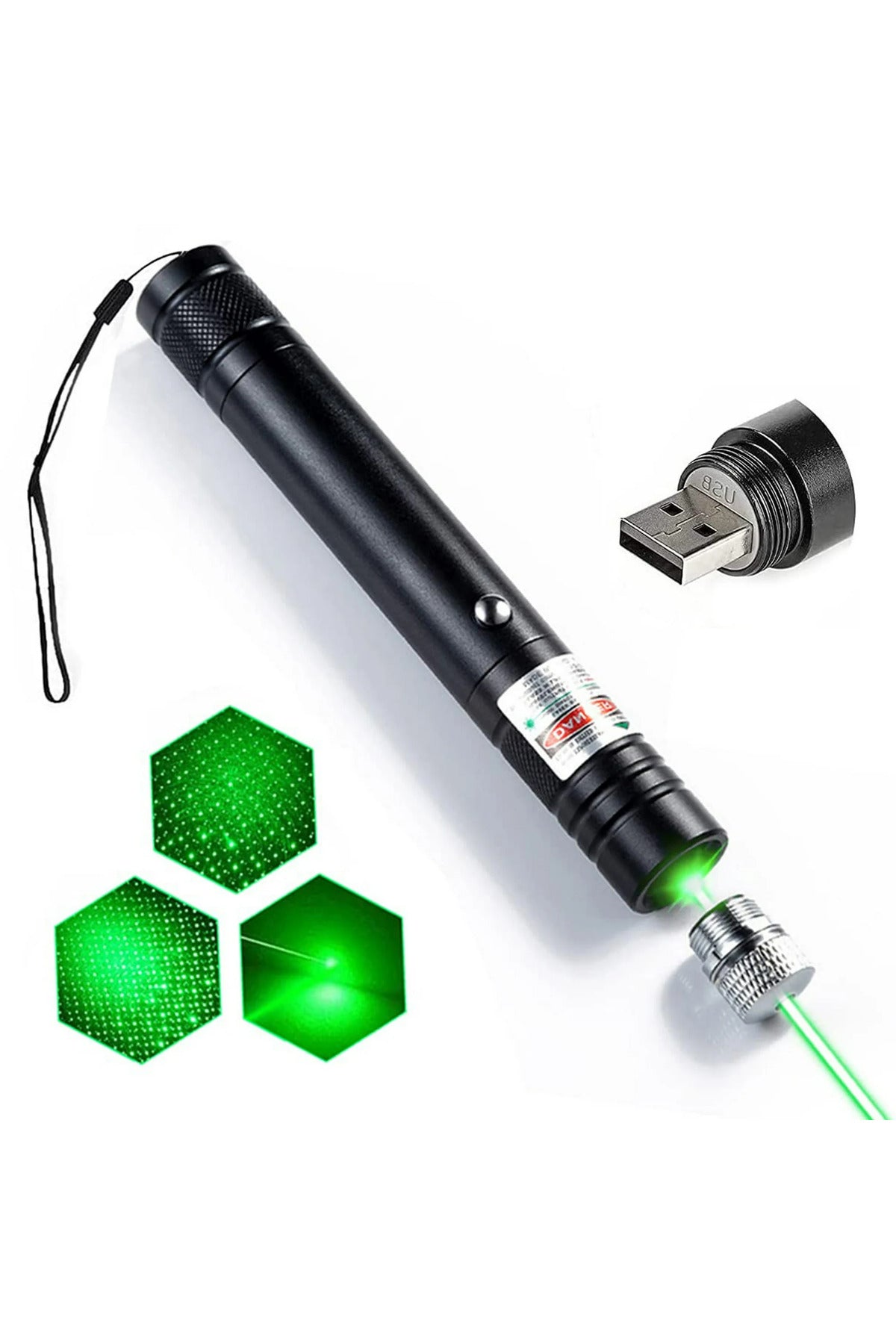 USB Şarjlı Yeşil Laser – Güçlü Işın, Uzun Menzil, Anahtarlıklı Taşınabilir Lazer Kalem