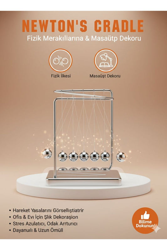 Newton's Cradle Denge Topları - Ofis ve Ev İçin Şık Metal Tasarım Dekoratif Masaüsü Objesi