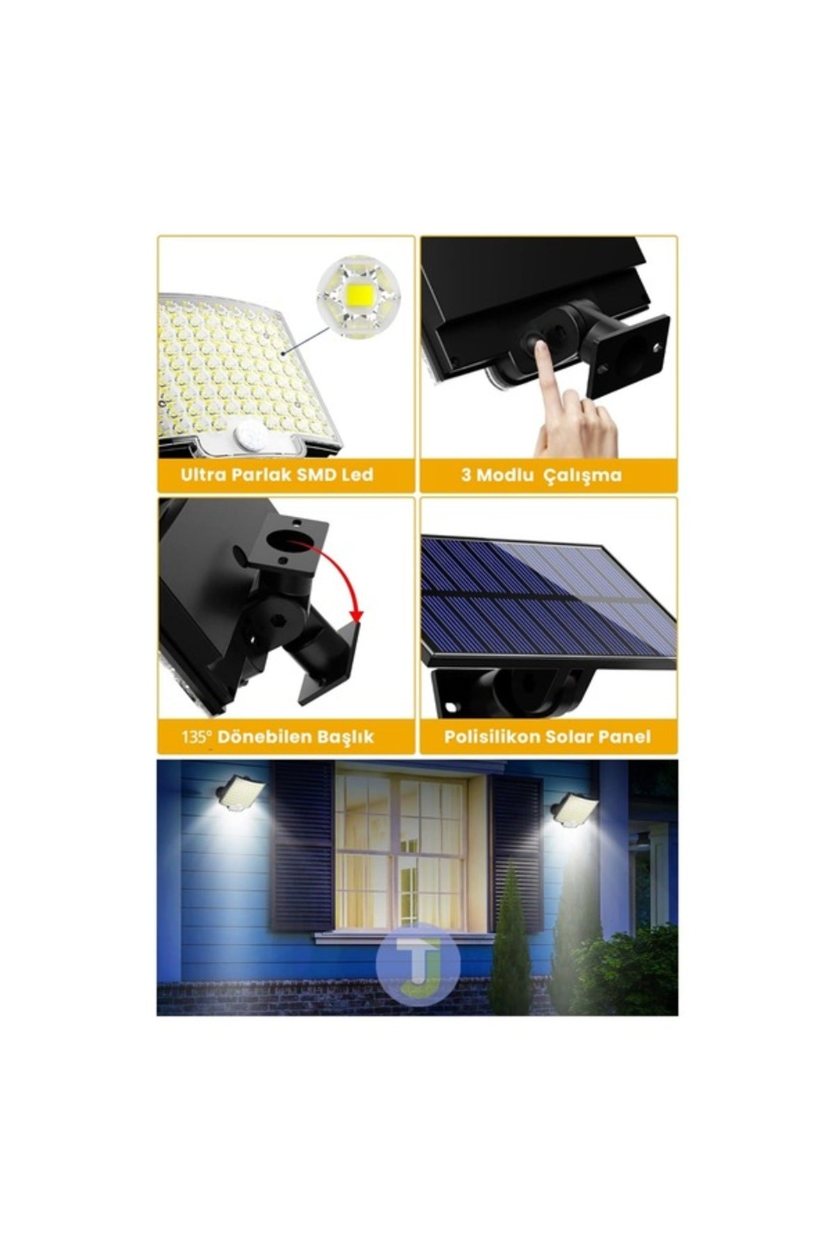 5 Metre Kablolu Solar Hareket Sensörlü Duvar Lambası – Uzaktan Kumandalı Dış Mekan Aydınlatma
