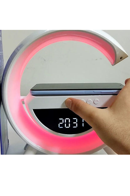 G Kablosuz Şarj, Bluetooth, Müzik Çalar, Alarm, Büyük Saat, Hoparlör Özellikli Masa ve Gece Lambası