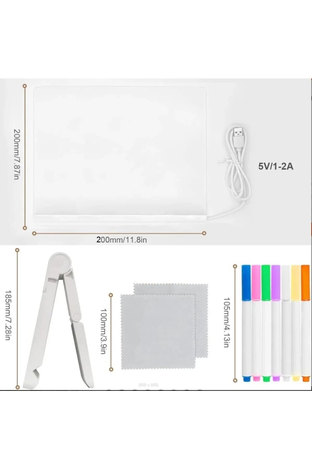 Yazı Çizim Tahtası Neon Led Işıklı 20x20 cm 7 Kalem ve Stant Hediyeli Işıklı Eğitici Resim Tahtası