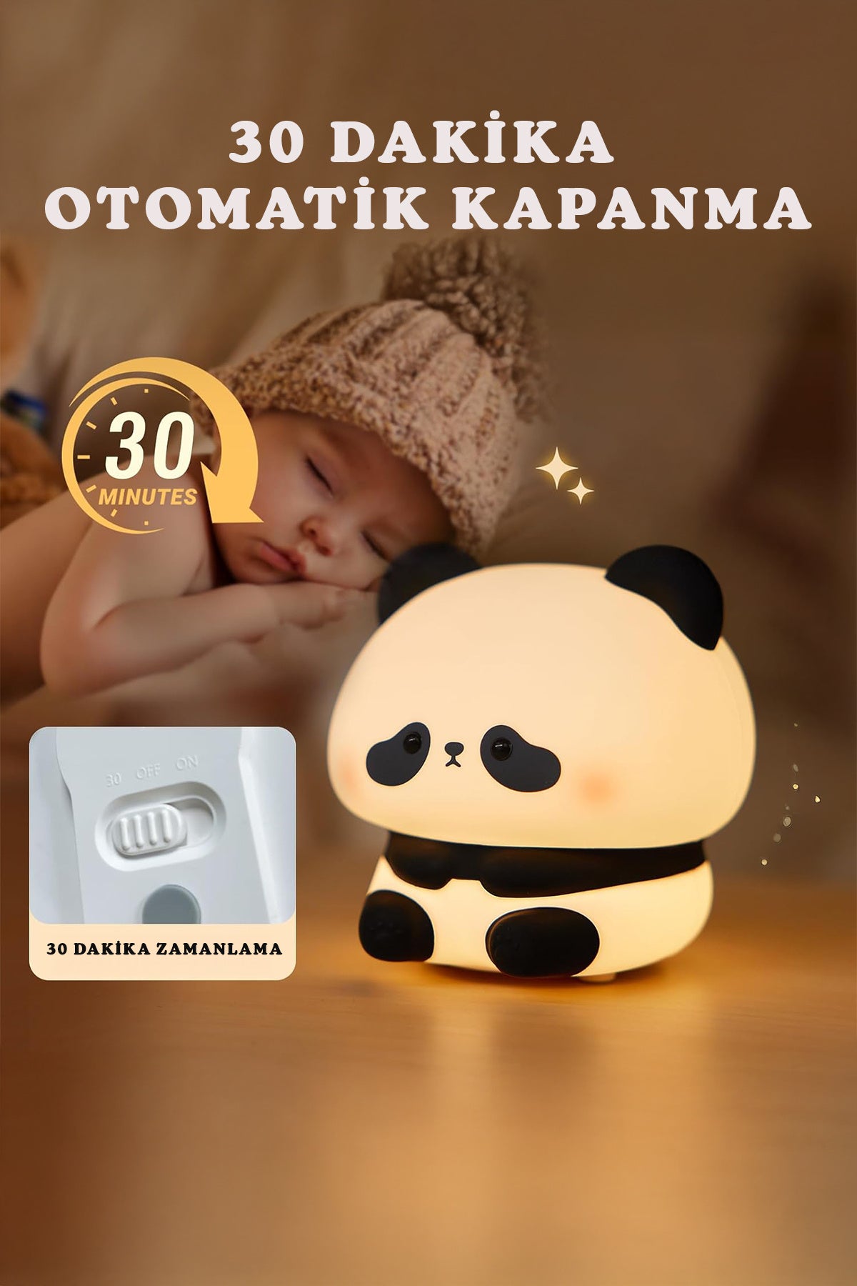 RGB Işıklı Dokunmatik Panda Gece Lambası Silikon Yumuşak Malzeme, Renk Değiştiren Çocuk Gece Lambası