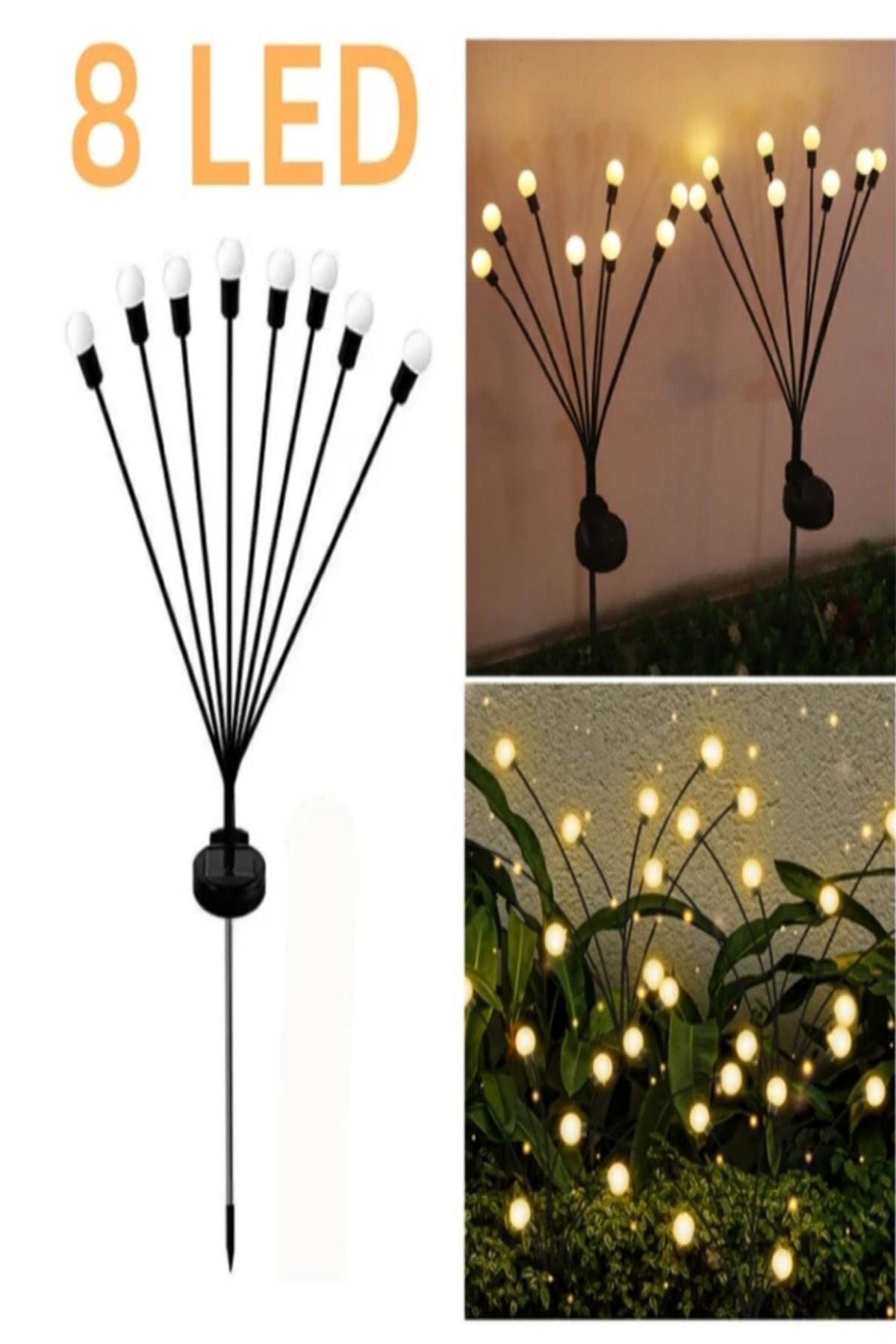 2 Adet 8 Led li Güneş Enerjili Ateş Böceği Balkon Bahçe Lambası (2 Adet)
