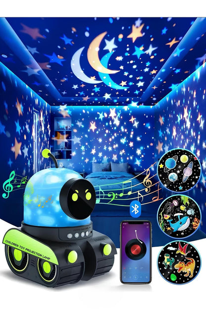 ÇOCUKLAR İÇİN EĞİTİCİ VE EĞLENCELİ ROBOT TEMALİ PROJEKTÖR GECE LAMBASI 12 FİLMLİ