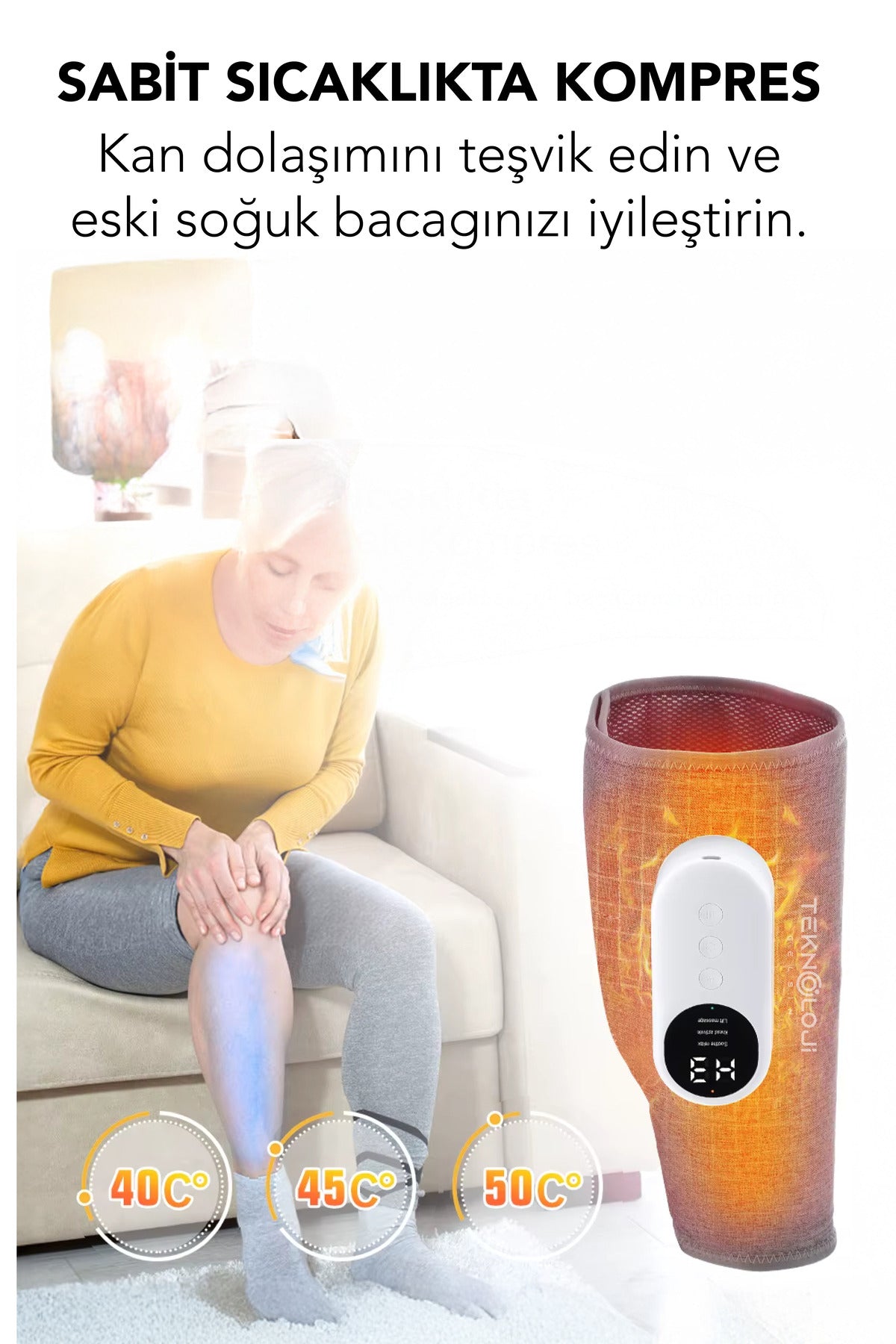 Diz Masajı Yeni Nesil Şarjlı Isıtmalı 3 Kademeli 40°C 45°C 50°C Hava Basınçlı Masaj 3 Modlu