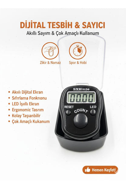 Dijital Parmak Zikirmatik LCD Ekranlı El Sayaç Reset Tuşlu Taşınabilir Mini Sayacı