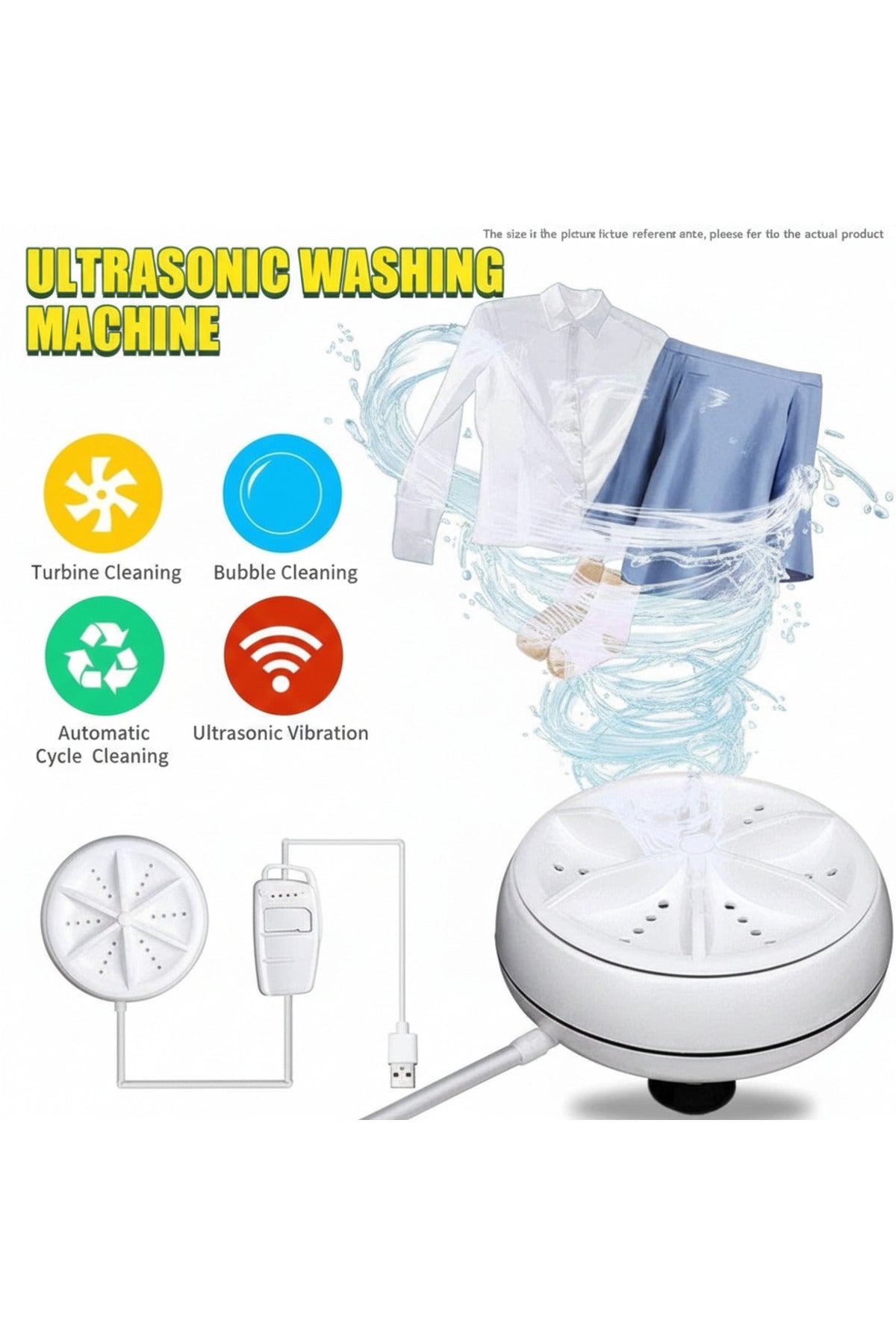 Taşınabilir Ultrasonik Mini Çamaşır Makinesi – USB Girişli Türbinli Yıkama Cihazı