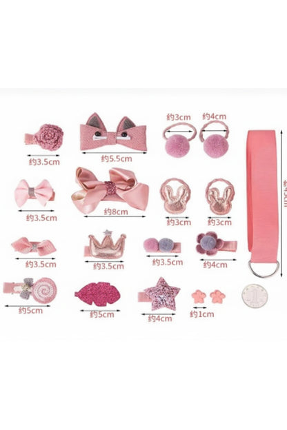 Lüks Kutulu 18 Parça Bebek ve Çocuk Toka Seti - Pembe Hediyelik Çocuk Saç Aksesuarları Takımı