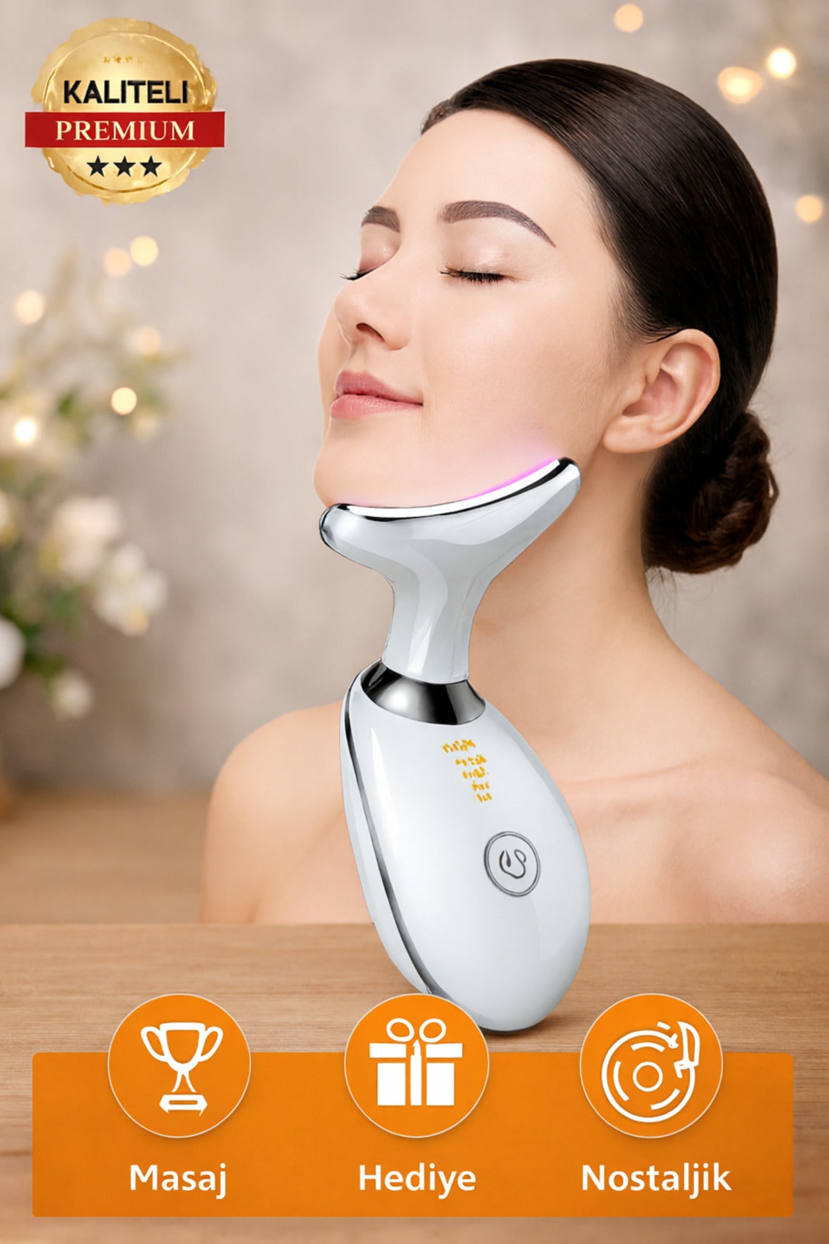 LED Işıklı Yüz & Boyun Masaj Aleti – Cilt Sıkılaştırıcı, Gençleştirici Masaj Cihazı