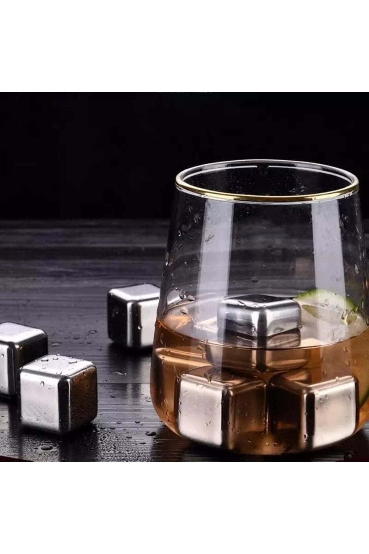 6'lı Çelik Metal Kaplama Viski Taşı Soğutma Buz Küpü