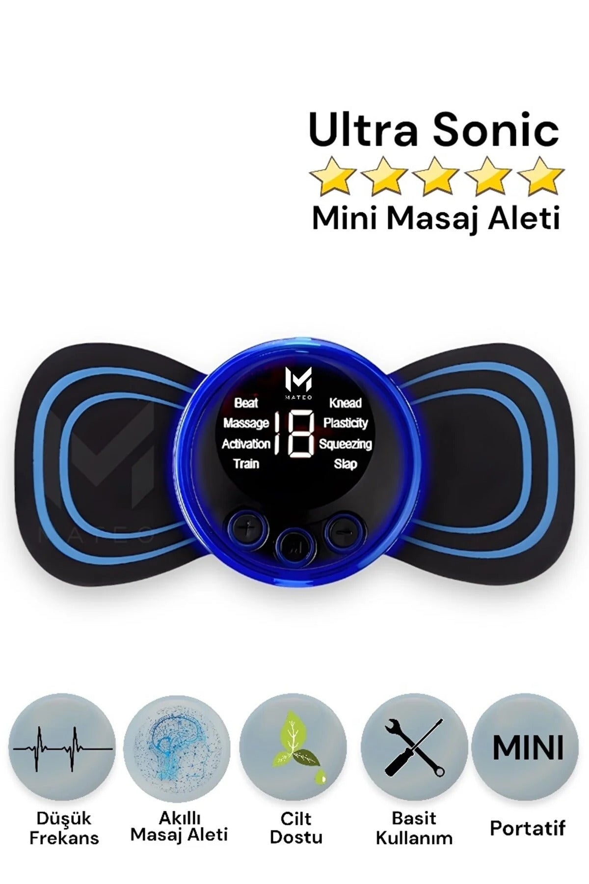 Pedli Masaj Aleti Bel Sırt Bacak Kol 8 Farklı Stil 18 Kademeli Titreşimli Şarjlı Taşınabilir Tens