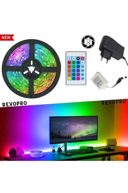 5 Metre RGB Şerit Led Aydınlatma Seti - Tak Çalıştır Ambiance Light - Uzaktan Kumandalı ve Adaptörlü