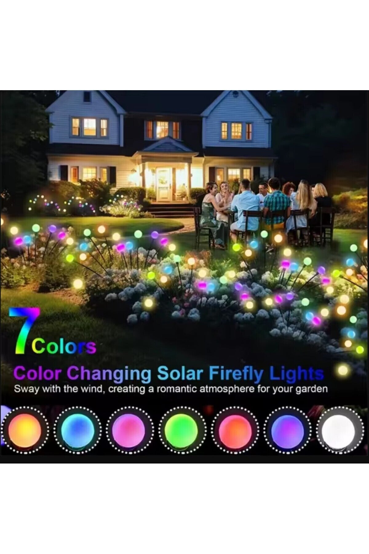 2 Adet Güneş Enerjili Rgb 8 Top Çok Renkli Ateş Böceği Led Bahçe Aydınlatma Solar Bahçe Süsü
