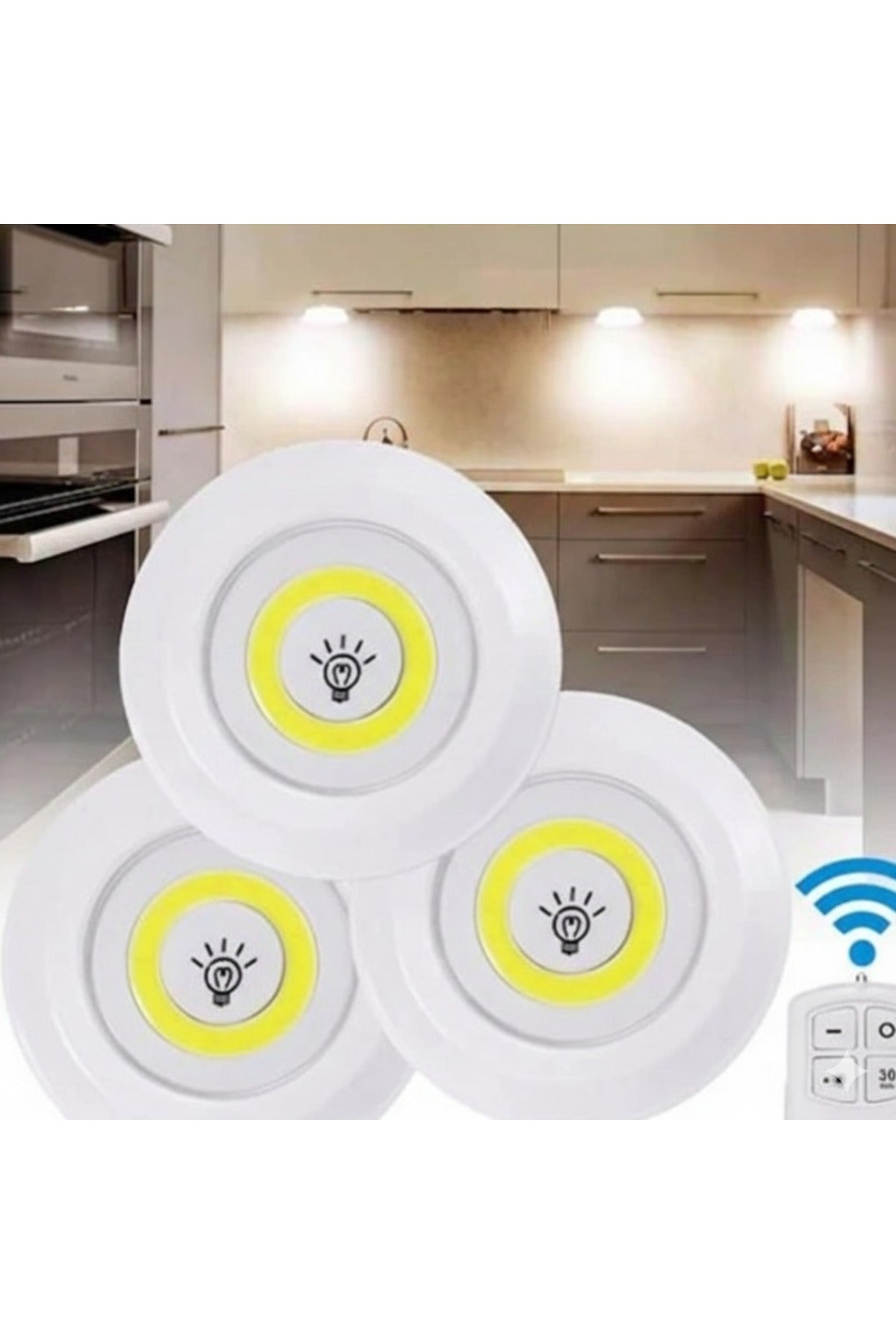 3’lü Uzaktan Kumandalı LED Dolap Lambası – Kablosuz, Pilli, Dokunmatik Işık Seti