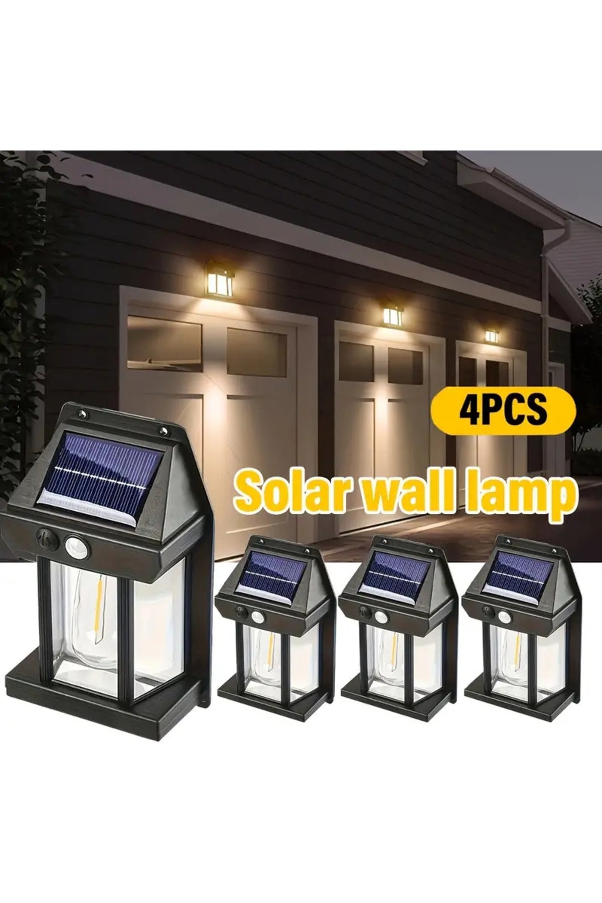 4 Adet 2026 Model Suya Dayanıklı Hareket Sensörlü Güneş Enerjili Solar LED Dış Mekan Bahçe Lambası