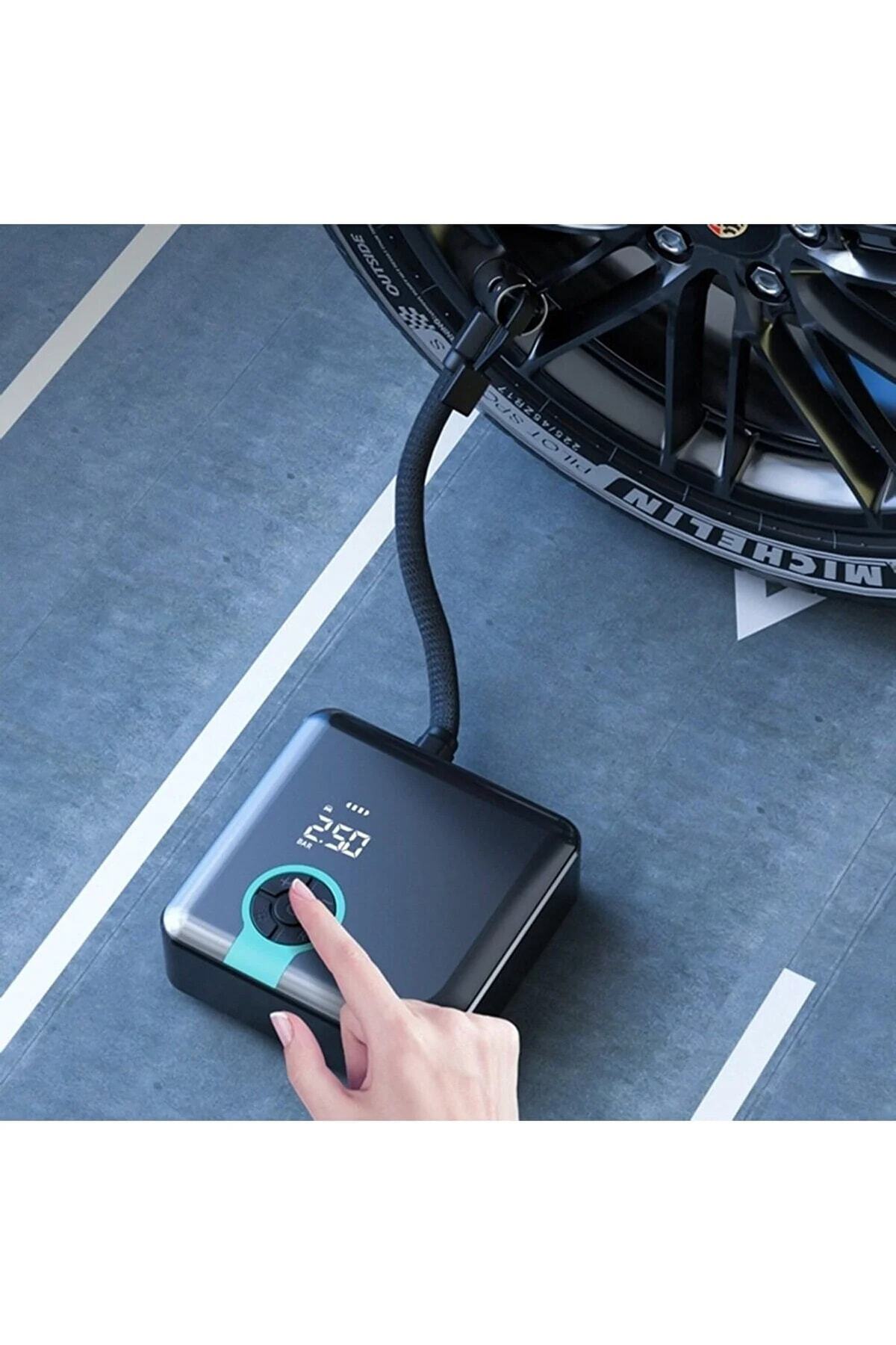 Hava Pompası Taşınabilir Havakompresörü Lastik Basınç Göstergeli 4000mah Powerbank Şarjlı Araba Oto