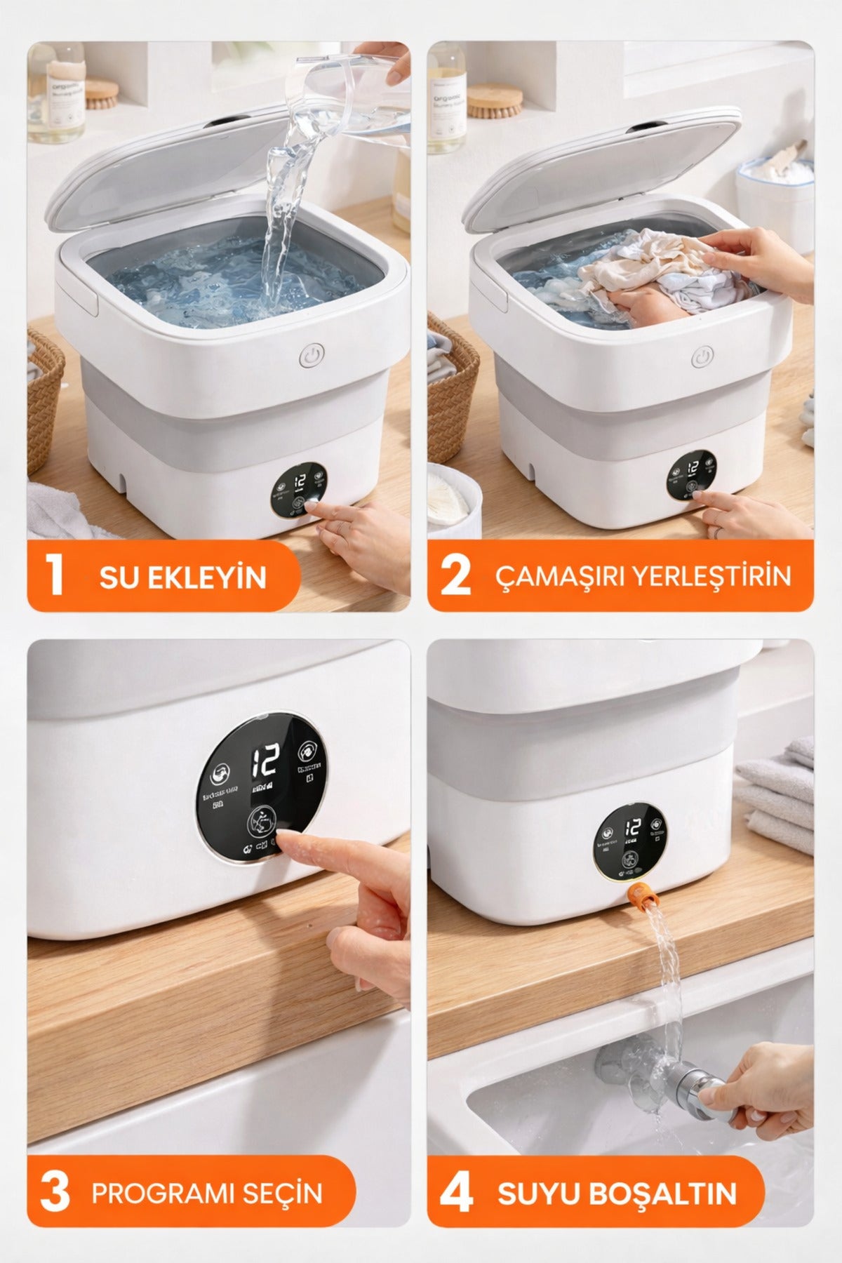 Katlanabilir Mini Çamaşır Makinesi Taşınabilir Pratik Seyahat Tipi Yıkama Makinesi