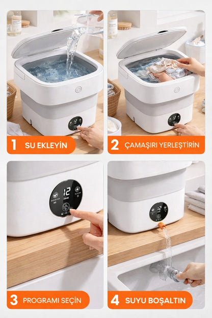 Katlanabilir Mini Çamaşır Makinesi Taşınabilir Pratik Seyahat Tipi Yıkama Makinesi