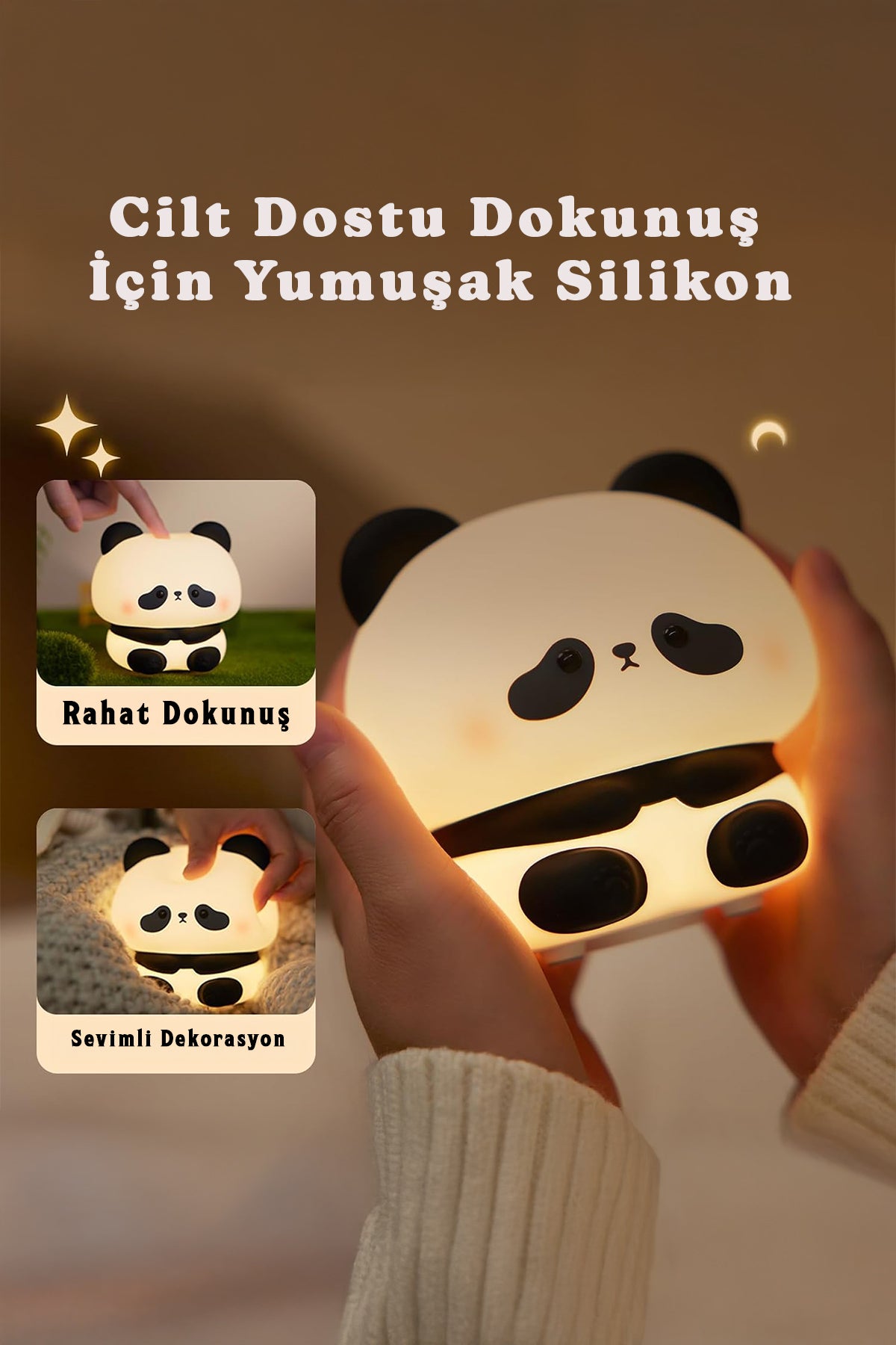 RGB Işıklı Dokunmatik Panda Gece Lambası Silikon Yumuşak Malzeme, Renk Değiştiren Çocuk Gece Lambası