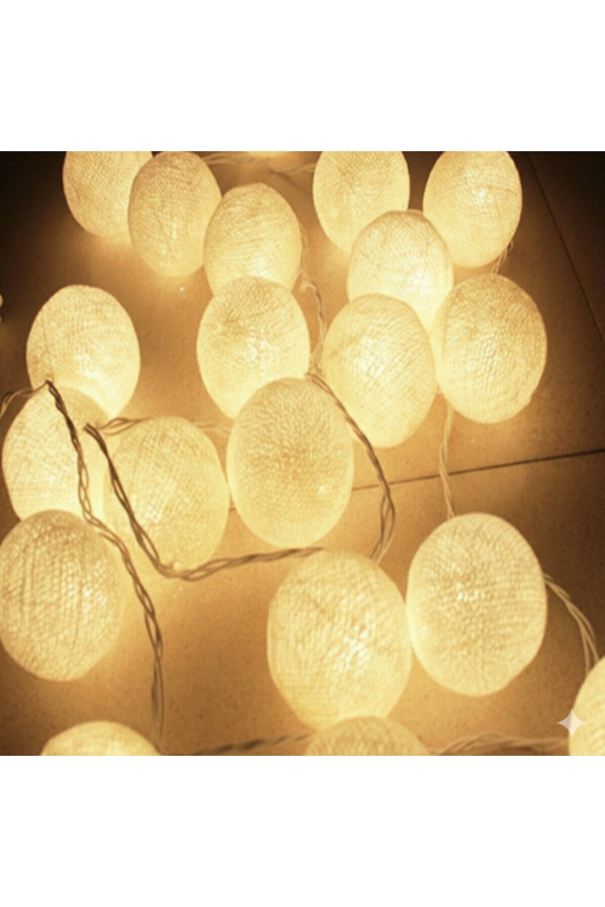 3 Metre 10 Top Cotton Ball LED Işık Zinciri - Dekoratif Pamuk Top Gece Lambası Sıcak Beyaz