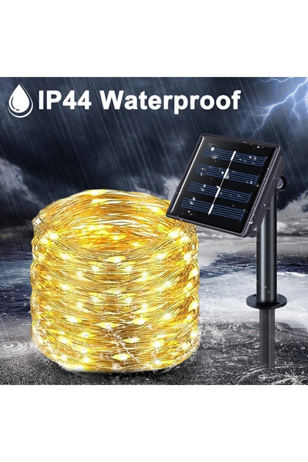 Solar 100Led Işık Ev Parti Perde Süsü Aksesuarı Noel Yılbaşı Ağacı Işığı 12m Güneş Enerjili