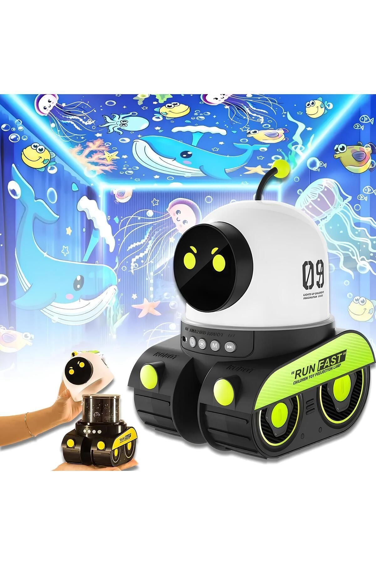 ÇOCUKLAR İÇİN EĞİTİCİ VE EĞLENCELİ ROBOT TEMALİ PROJEKTÖR GECE LAMBASI 12 FİLMLİ