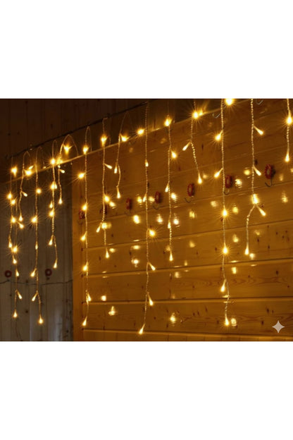 4 Metre Sarı Işık 12 Saçaklı Perde LED 96 LED 8 Kademe Dekoratif Aydınlatma Organizasyon Süsleme