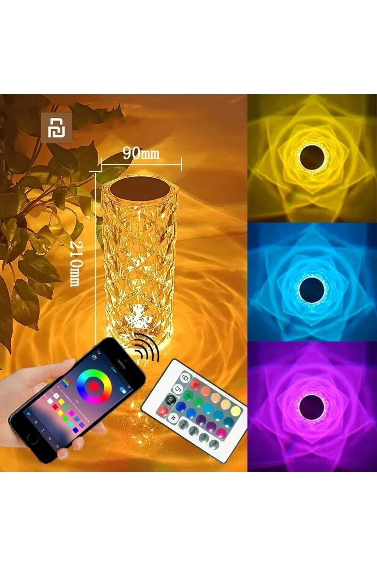 RGB Kristal Masa Lambası – Uzaktan Kumandalı ve Mobil Uygulama Kontrollü Dekoratif LED Gece Lambası