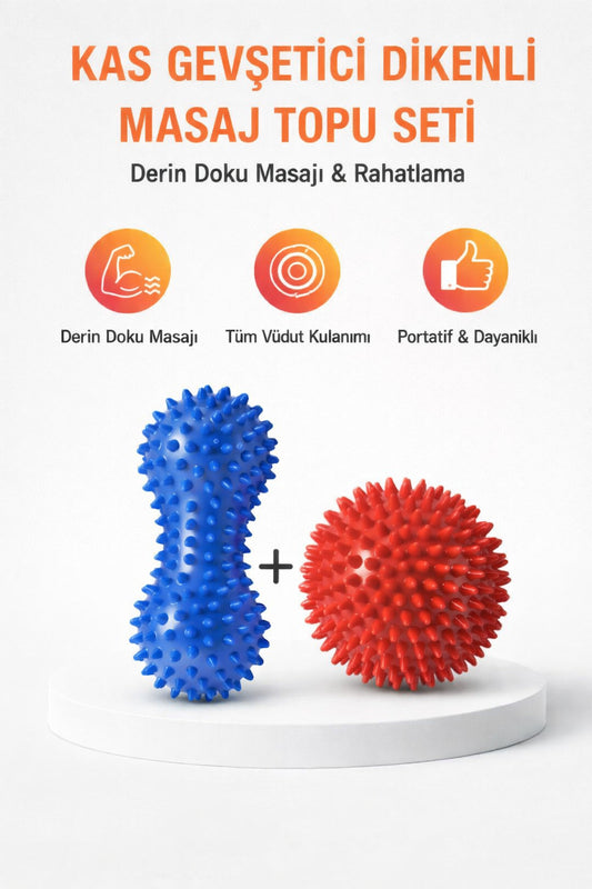 Kas Gevşetici Dikenli Masaj Topu Seti – Derin Doku Masajı, Nokta Terapisi, Spor ve fizik tedavi