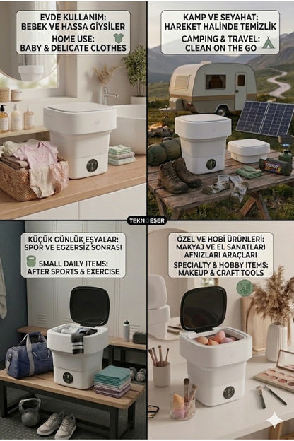 Katlanabilir Mini Çamaşır Makinesi Taşınabilir Pratik Seyahat Tipi Yıkama Makinesi
