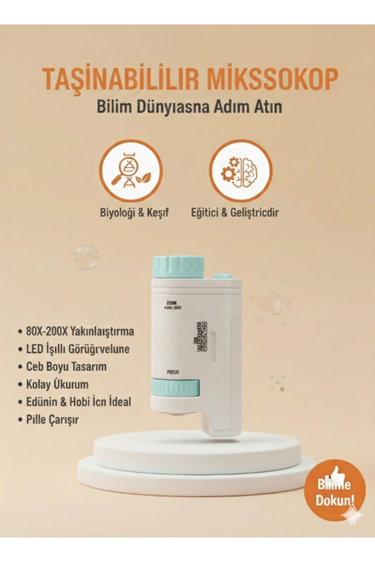 Taşınabilir El Mikroskobu 60X-120X Zoom LED Işıklı - Çocuklar İçin Eğitici Bilim Ve Keşif Seti Mavi