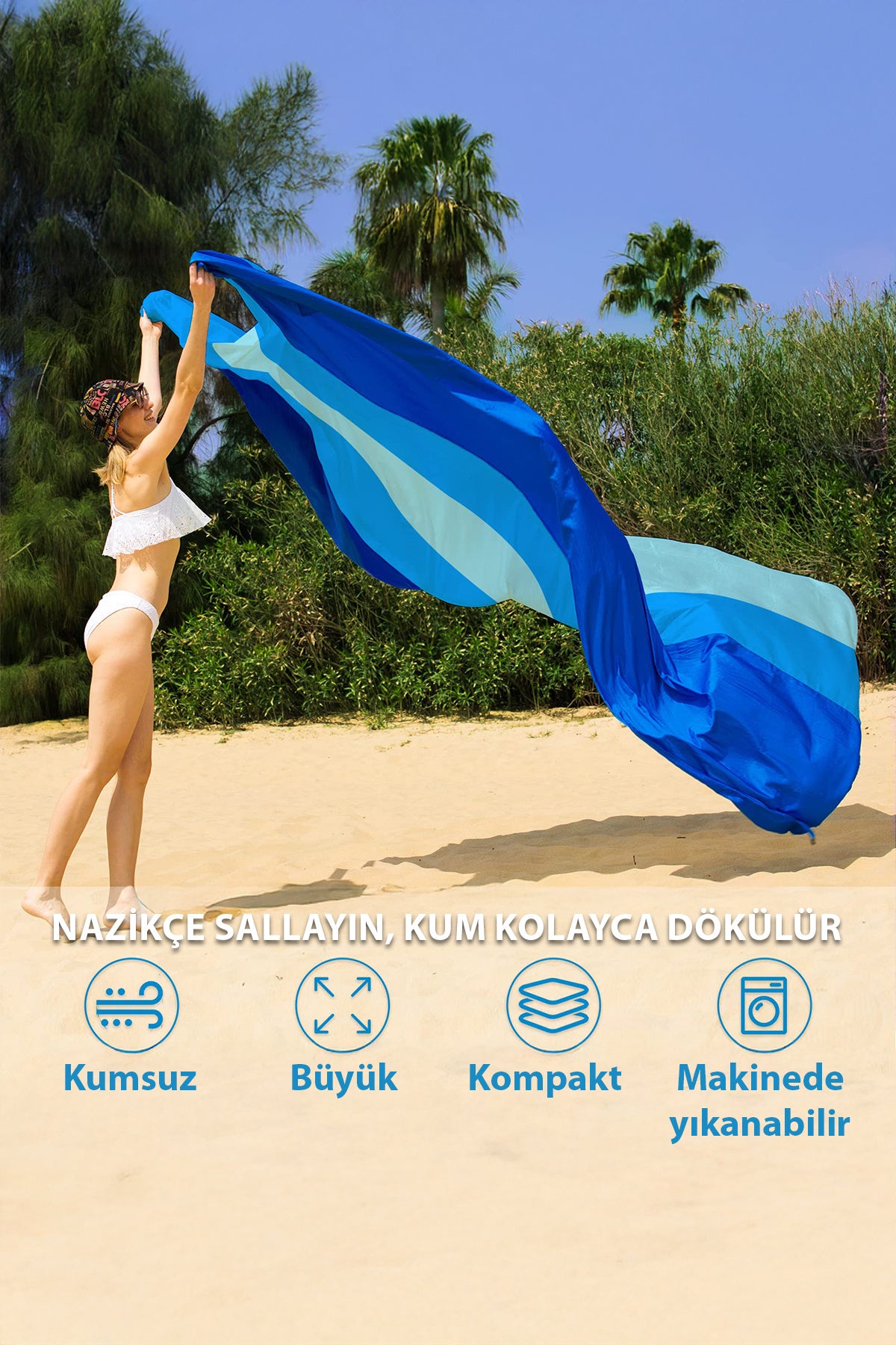 Su ve Kum Geçirmez, Sabitlenebilir, Portatif Plaj Piknik Örtüsü