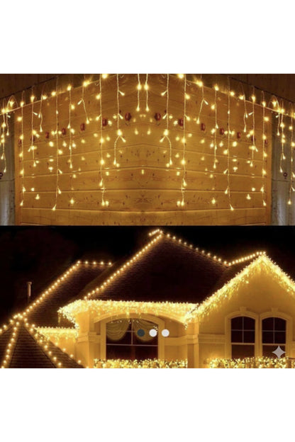 4 Metre Sarı Işık 12 Saçaklı Perde LED 96 LED 8 Kademe Dekoratif Aydınlatma Organizasyon Süsleme