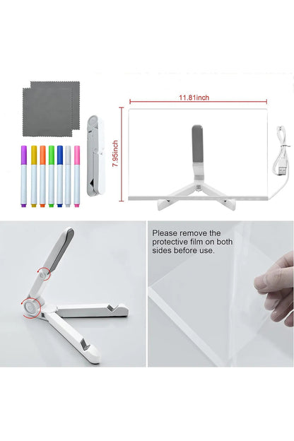 Yeni Tasarım 30x20 Neon Led Işıklı Büyük Boy Yazı Çizim Tahtası Ayarlanabilir Stant Ve Kalem Hediye