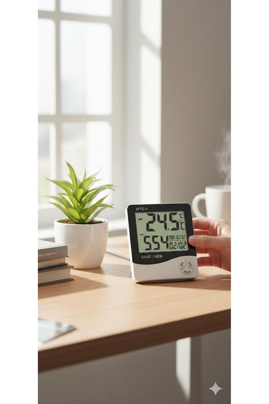Akıllı Dijital Oda Termometresi - Nem Ölçer Higrometre - Geniş LCD Ekranlı Isı Ölçer Saat