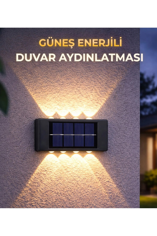 2 Adet Güneş Enerjili 10 LED Duvar Aplik Bahçe Balkon Dış Mekan Aydınlatma
