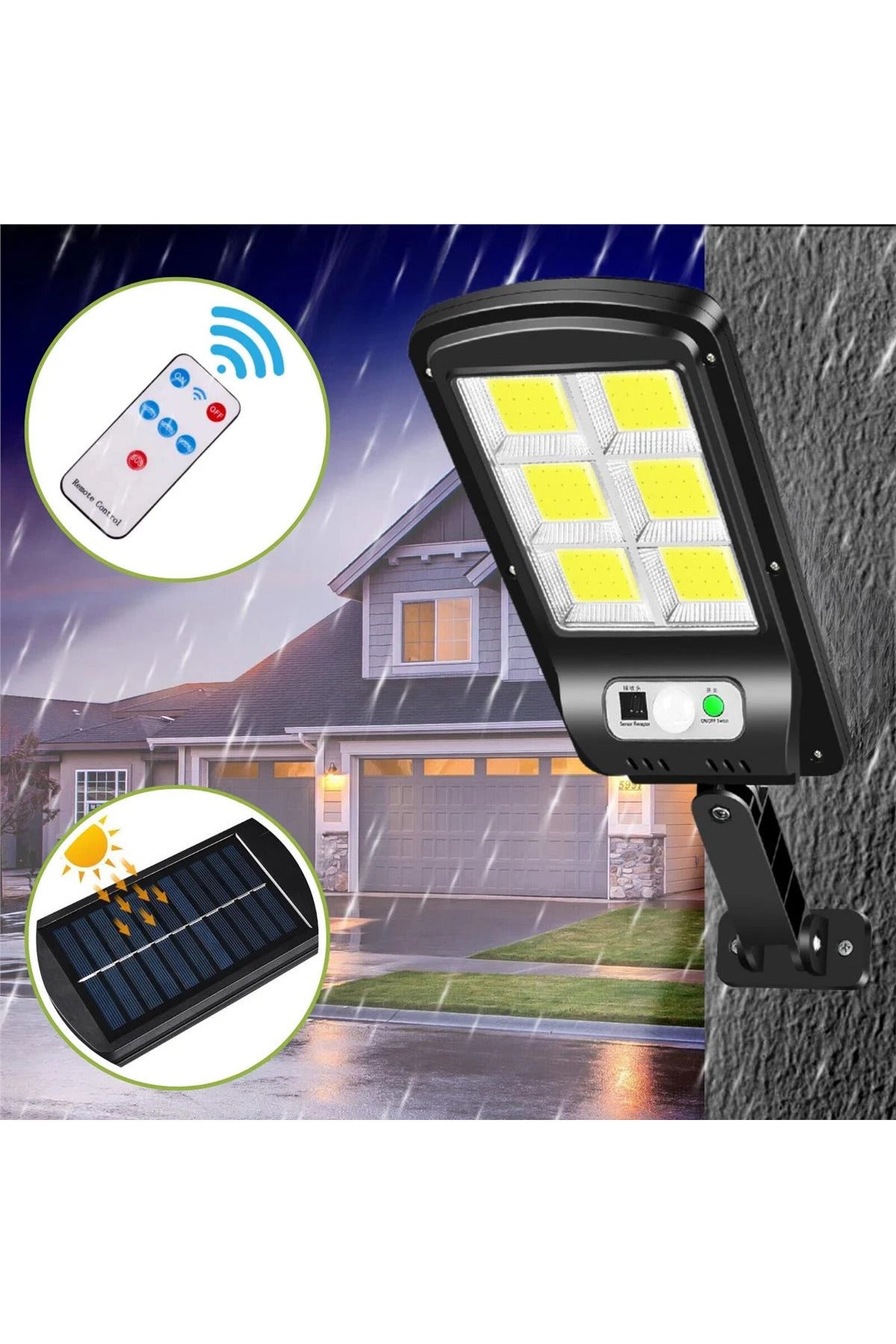 Güneş Enerjili 6 COB LED Hareket Sensörlü Solar Duvar Lambası Su Geçirmez Dış Mekan Aydınlatma
