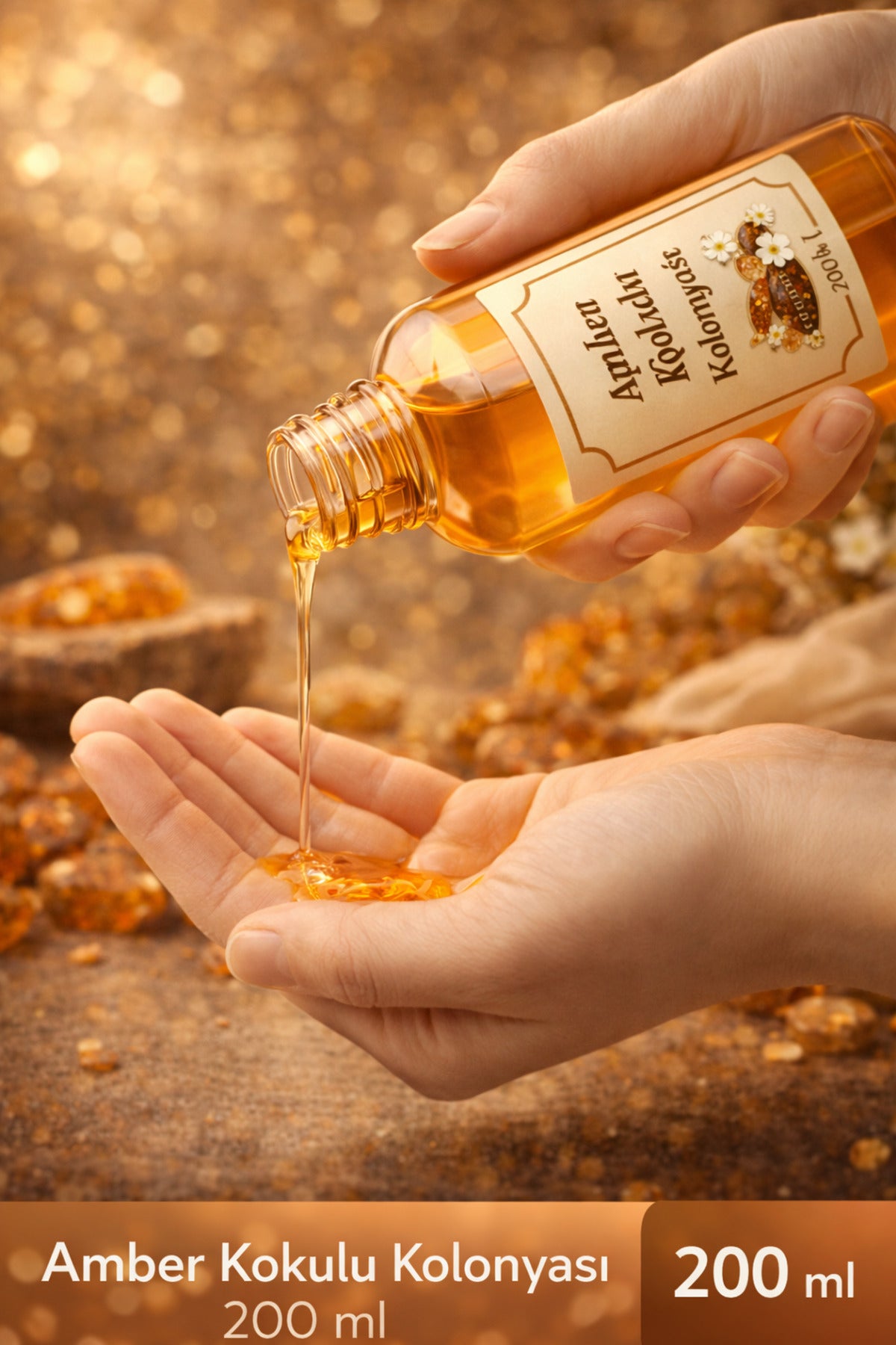 Amber Kokulu Kolonya 200 ml Şişe Görünümlü Şık Tasarım 80 Derece Hijyenik Ve Kalıcı Parfümlü Kolonya