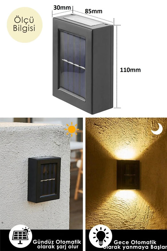2 Adet Solar LED Duvar Apliği IP65 Su Geçirmez Bahçe Aydınlatma Güneş Enerjili LED Dış Mekan Lamba
